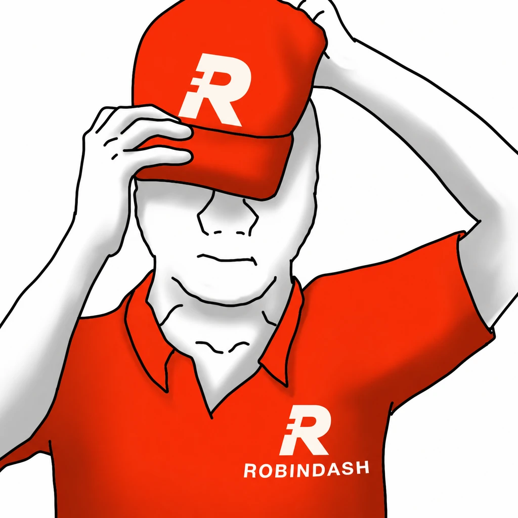 The original RobinDash delivery mascot adjusting his orange cap